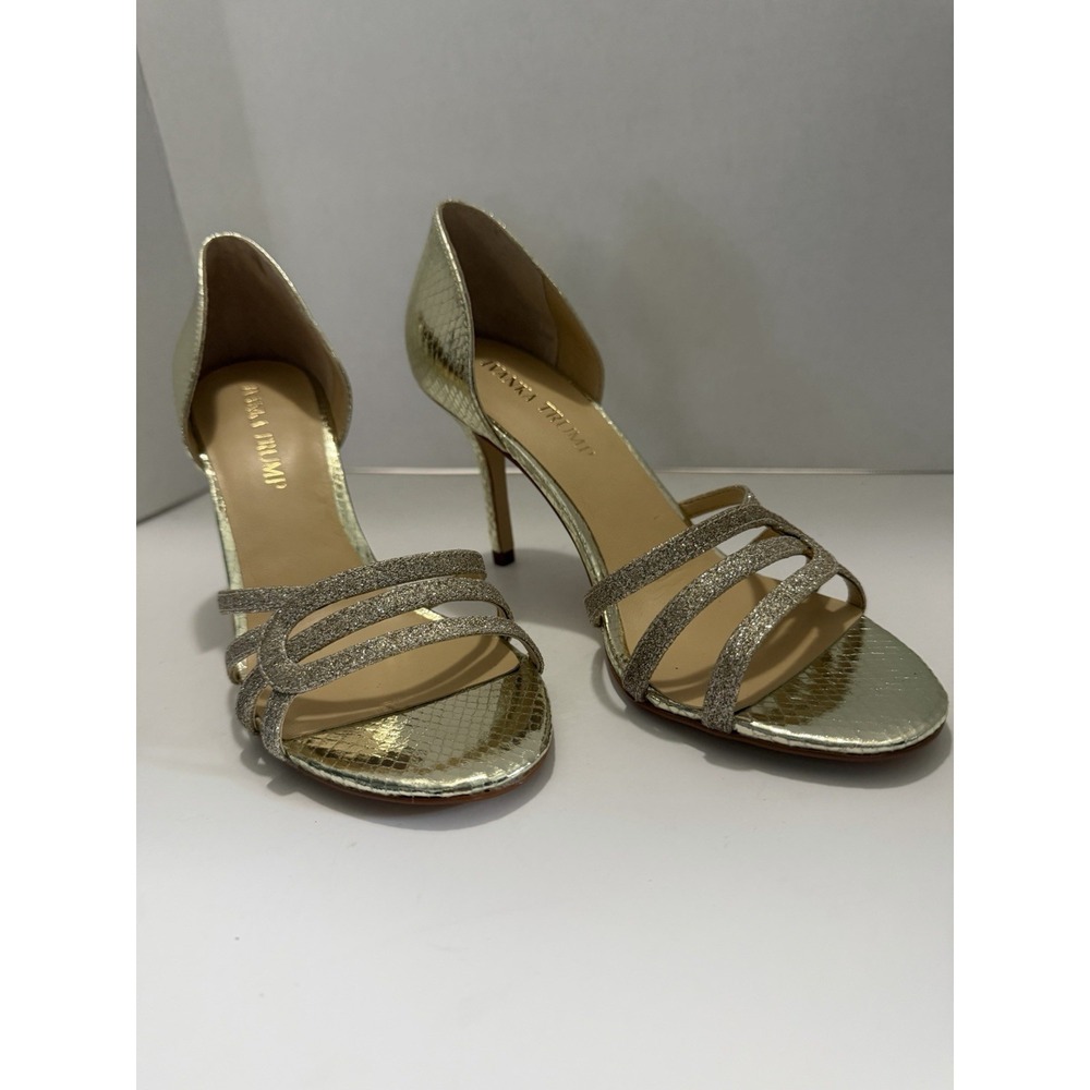 Ivanka Trump Gold Metallic Snakeskin Glitter Strappy D'Orsay Stiletto Heels 6M